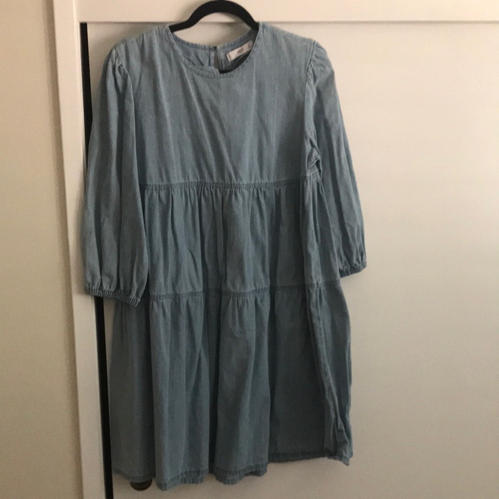 Mango denim tiered ruffle dress. Size L.